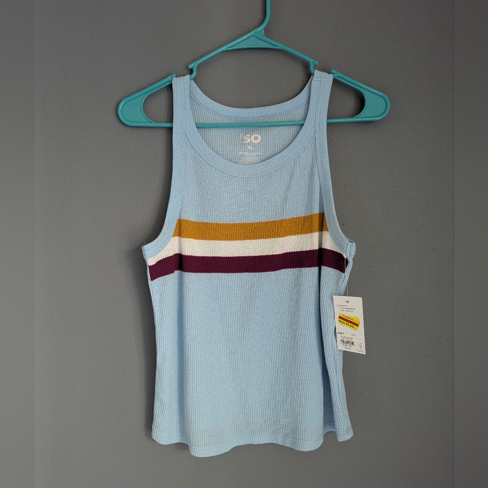 NWT. SO Blue waffle Knit Tank top size XL 16x22 Ribbed.